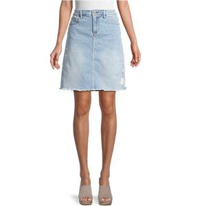 Driftwood Saydi Pinstripe Embroidered Denim Skirt